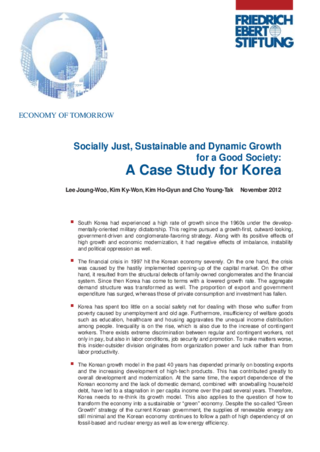 Socially just, sustainable and dynamic growth for a good society: A case study for Korea